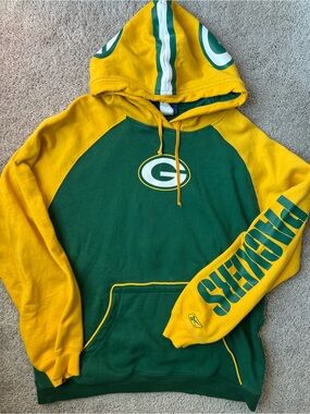 Y2K Reebok Green Bay Packers NFL Hoodie Men’s Large Green Yellow Logo
